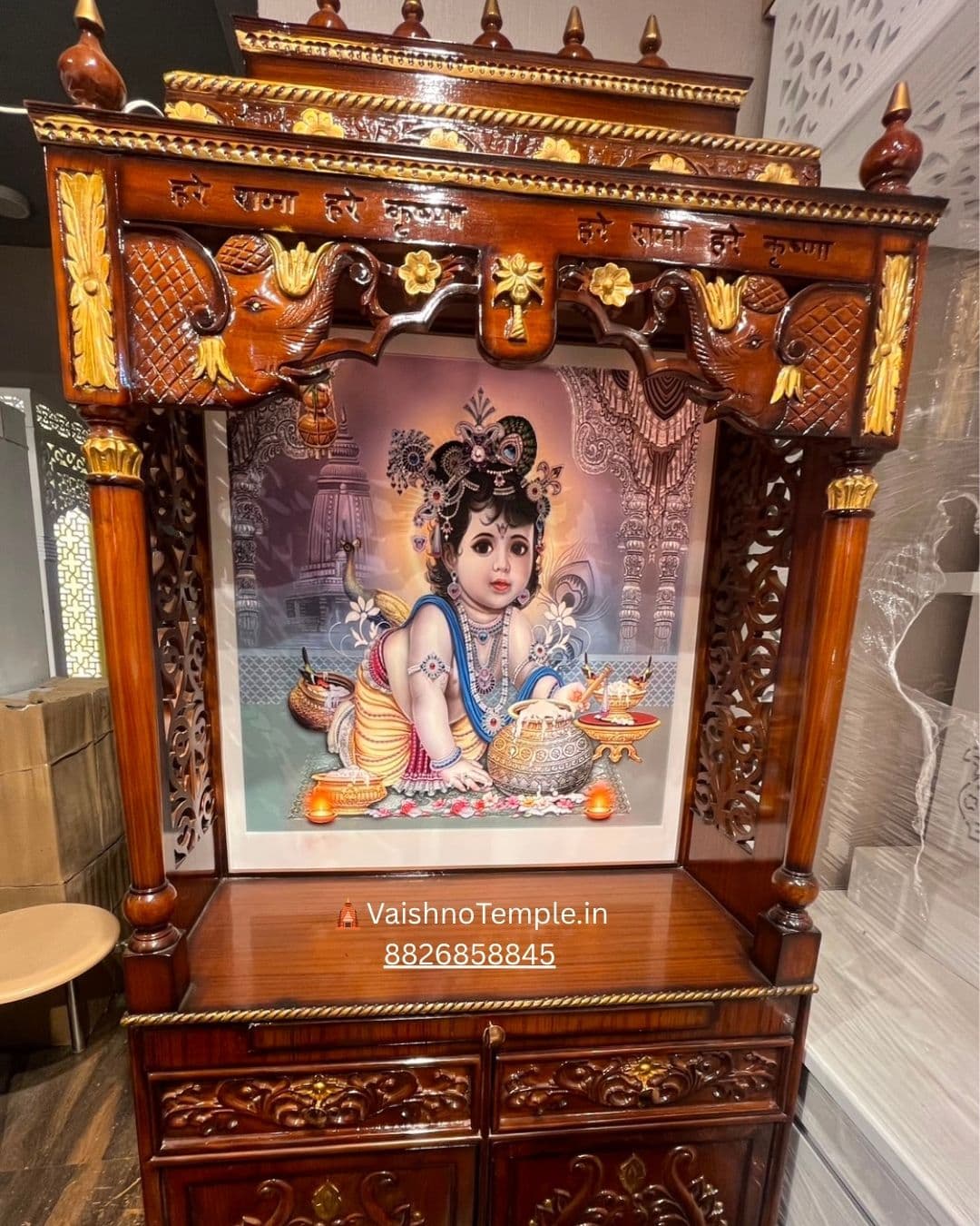 Sheesham Royal Mandir - Solid sheesham wood with pillar columns and stepped shikhara top